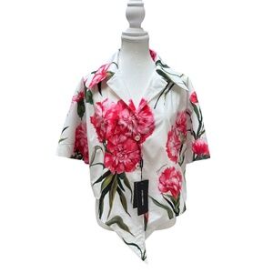 NWT Dolce Gabbana Carnation Print Poplin Knot Detail Shirt size 12 (EU 48)